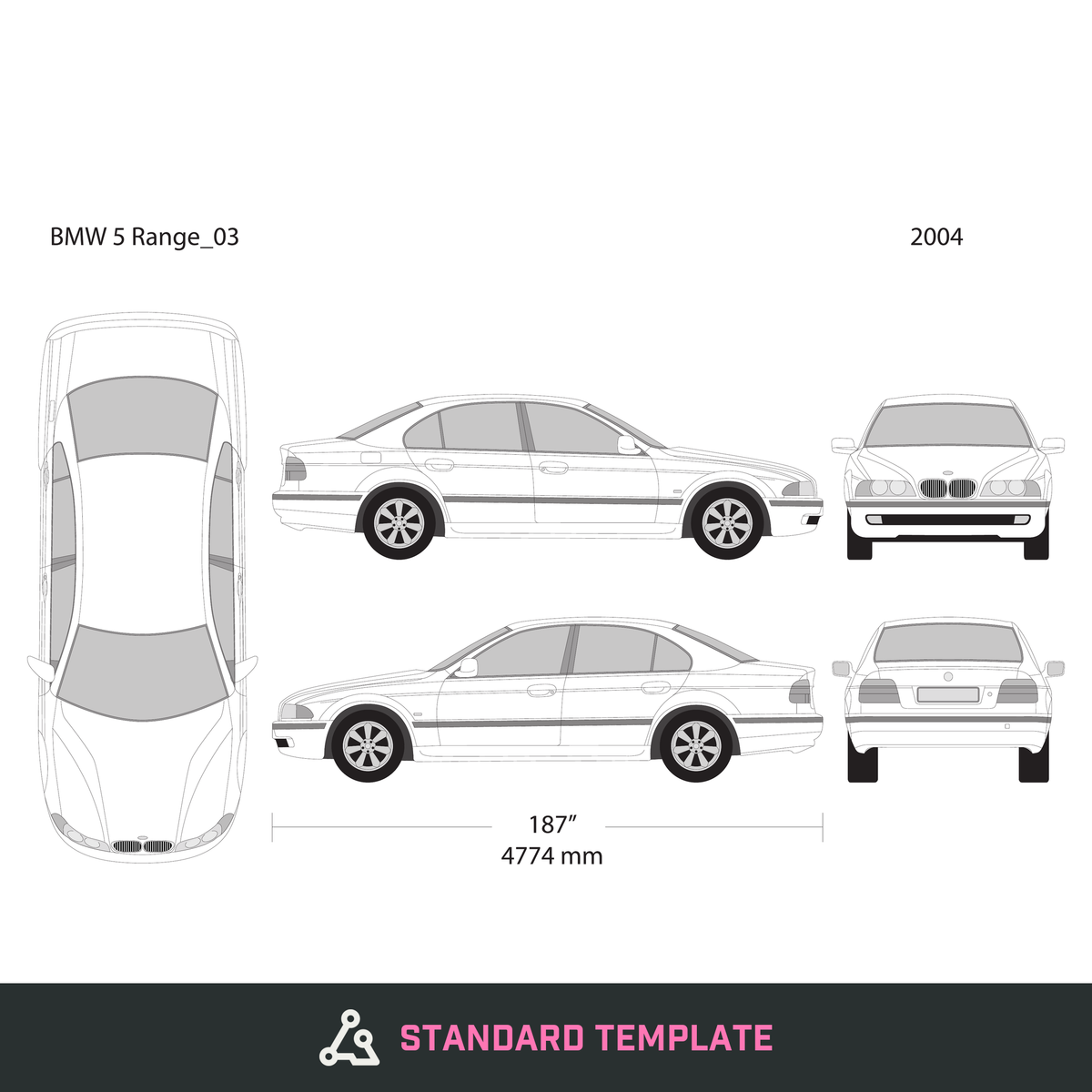 2004 BMW 5 vector wrap template V03, Design-Ready PDF - GravBase