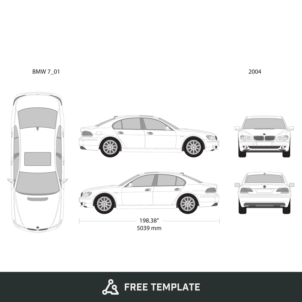 2004 BMW 7 free vector vehicle wrap template - GravBase