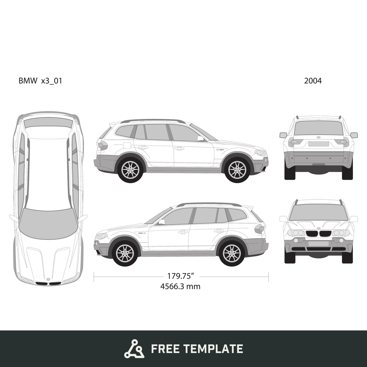 2004 BMW X3 free vector vehicle wrap template - GravBase