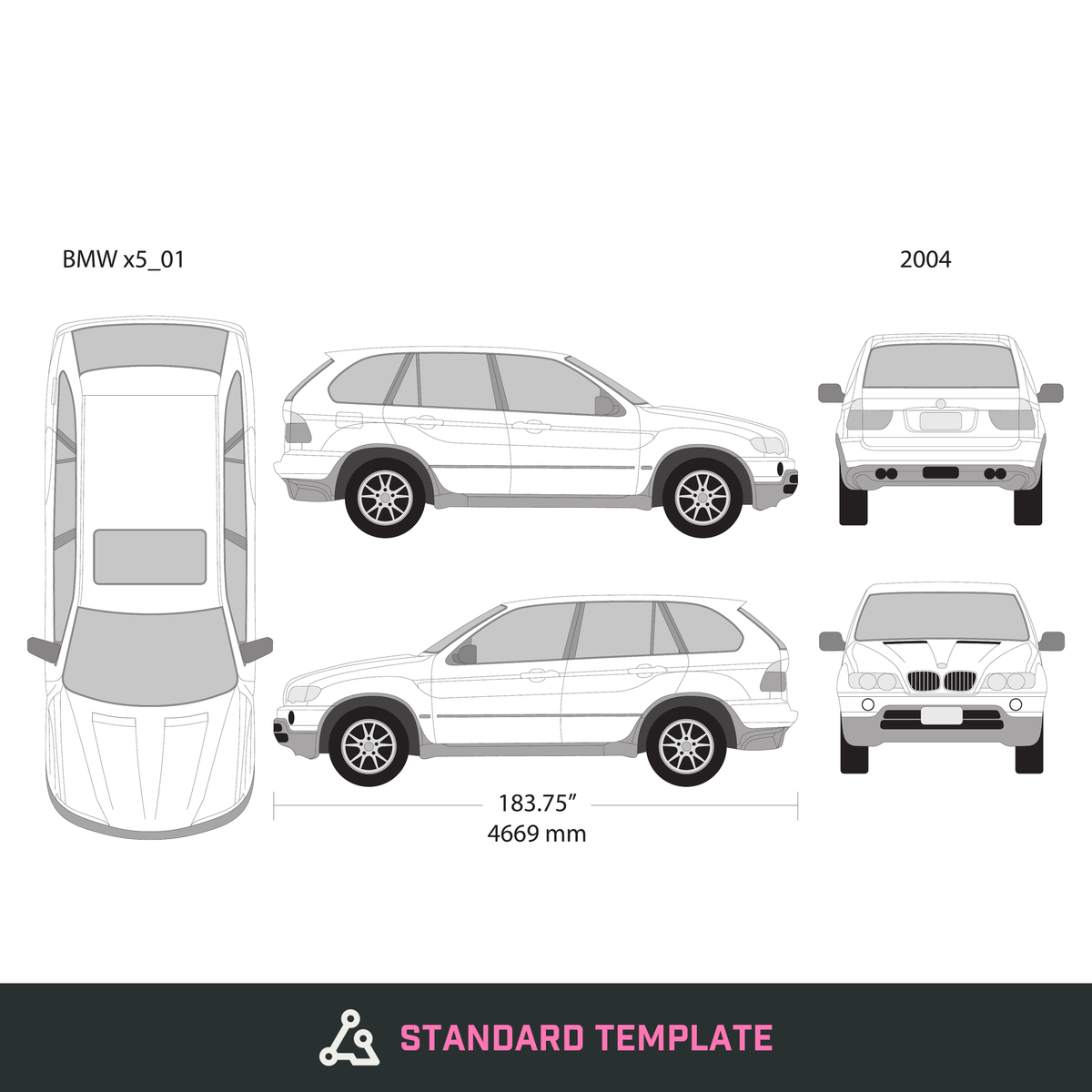 2004 BMW X5 vector wrap template, Design-Ready PDF - GravBase