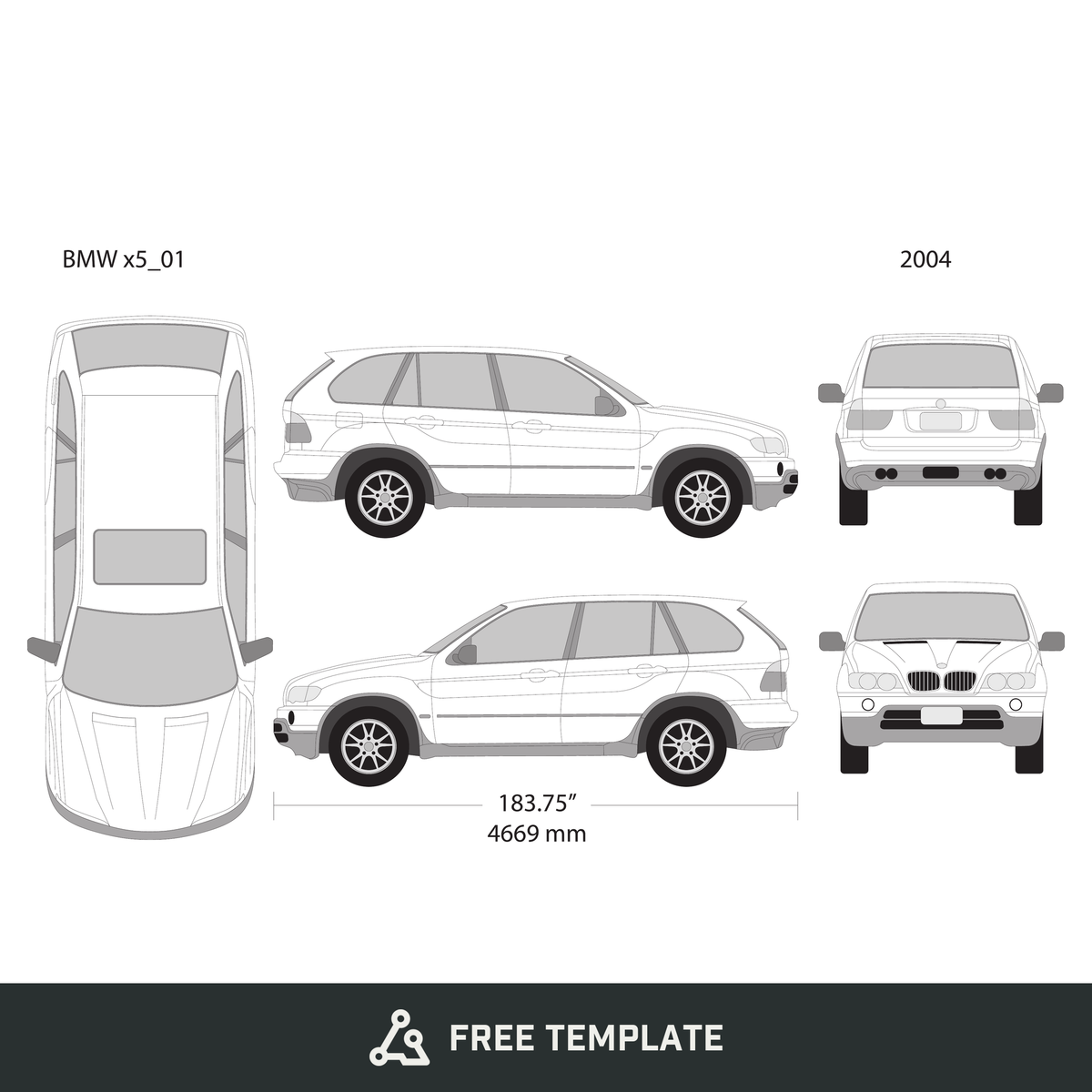 2004 BMW X5 free vector vehicle wrap template - GravBase
