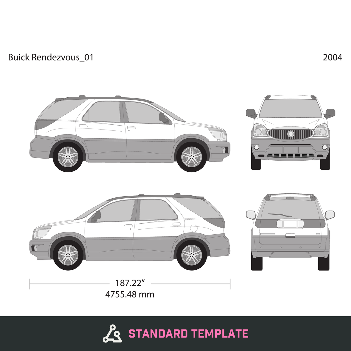 2004 Buick Rendezvous vector wrap template, Design-Ready PDF - GravBase