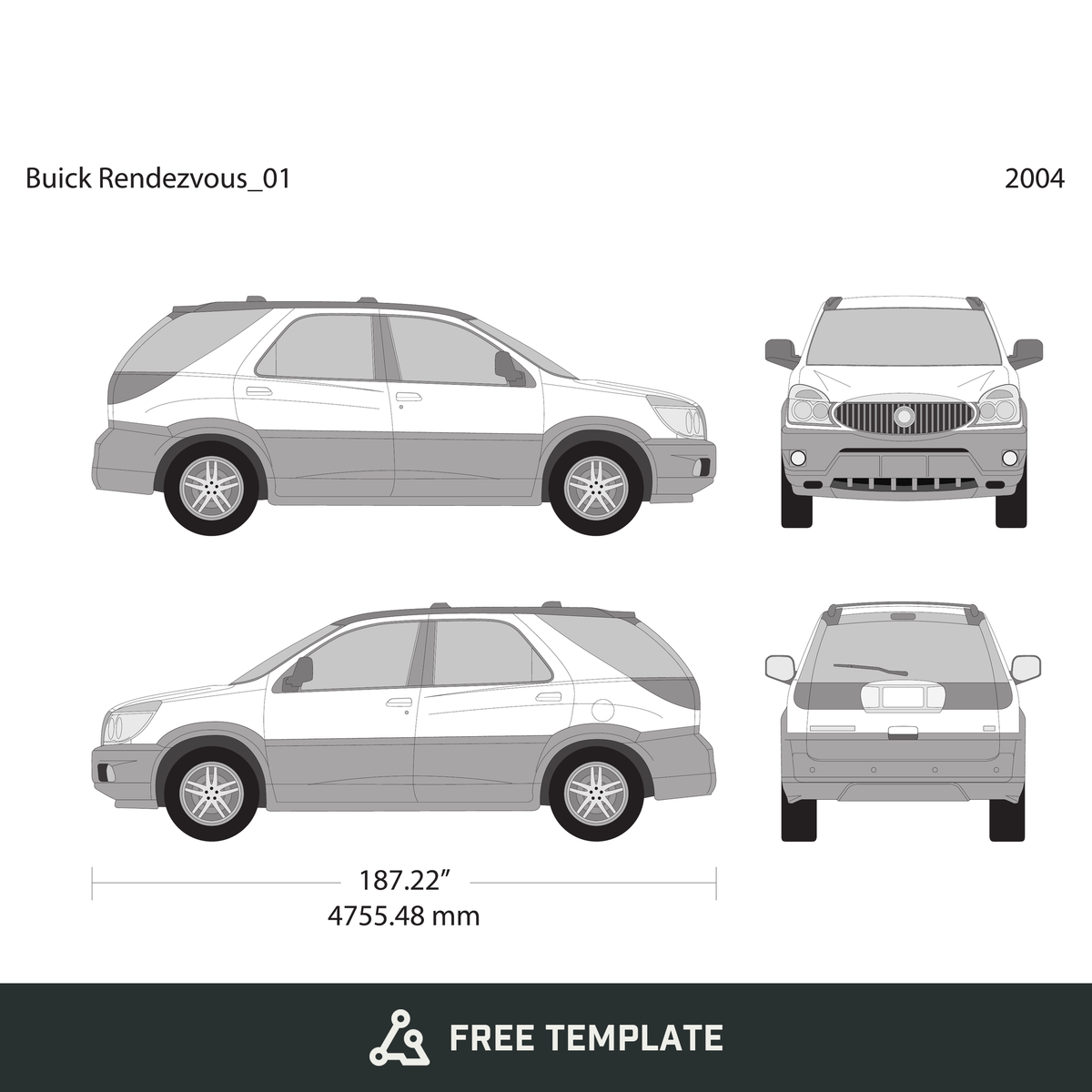 2004 Buick Rendezvous free vector vehicle wrap template - GravBase