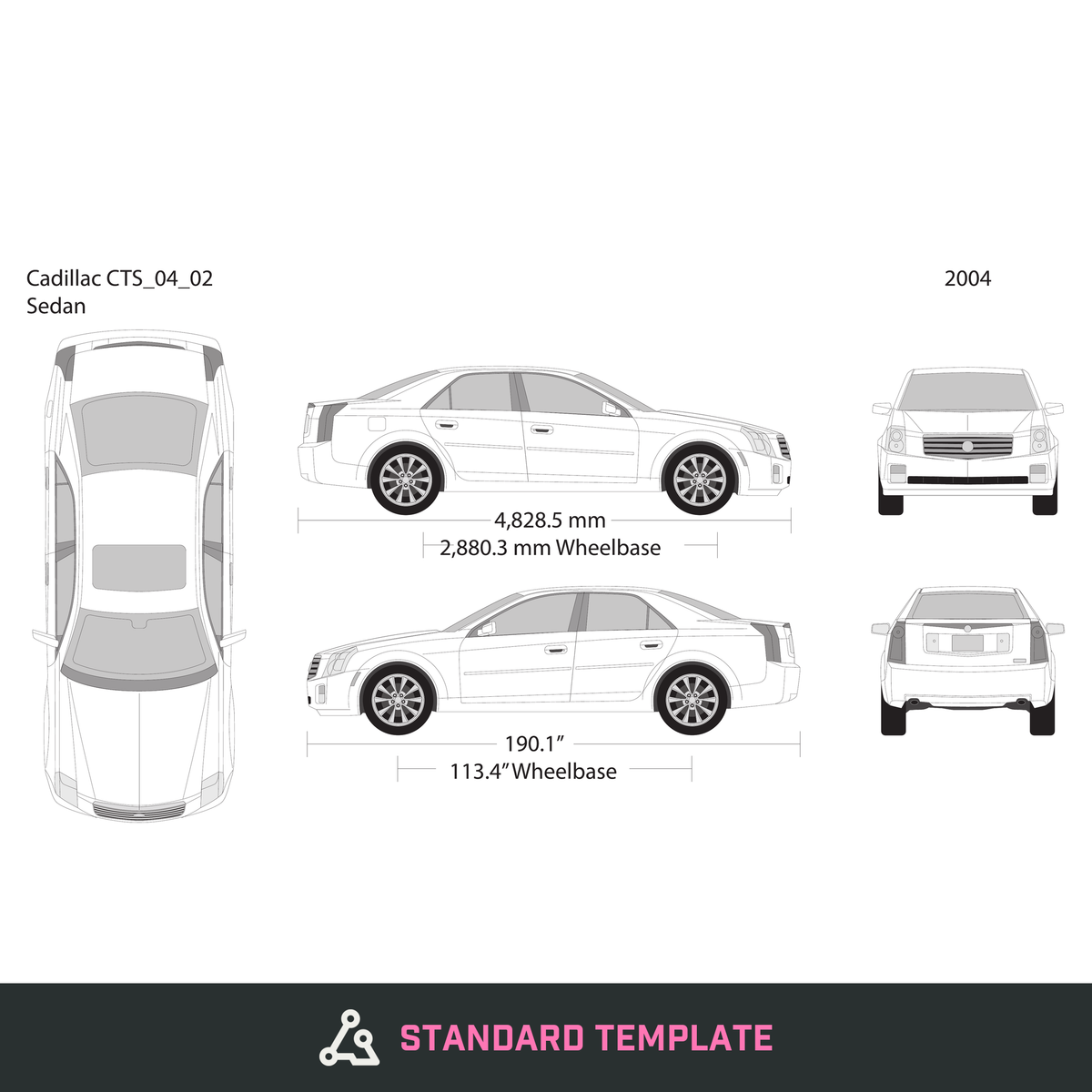 2004 Cadillac CTS vector wrap template, Design-Ready PDF - GravBase
