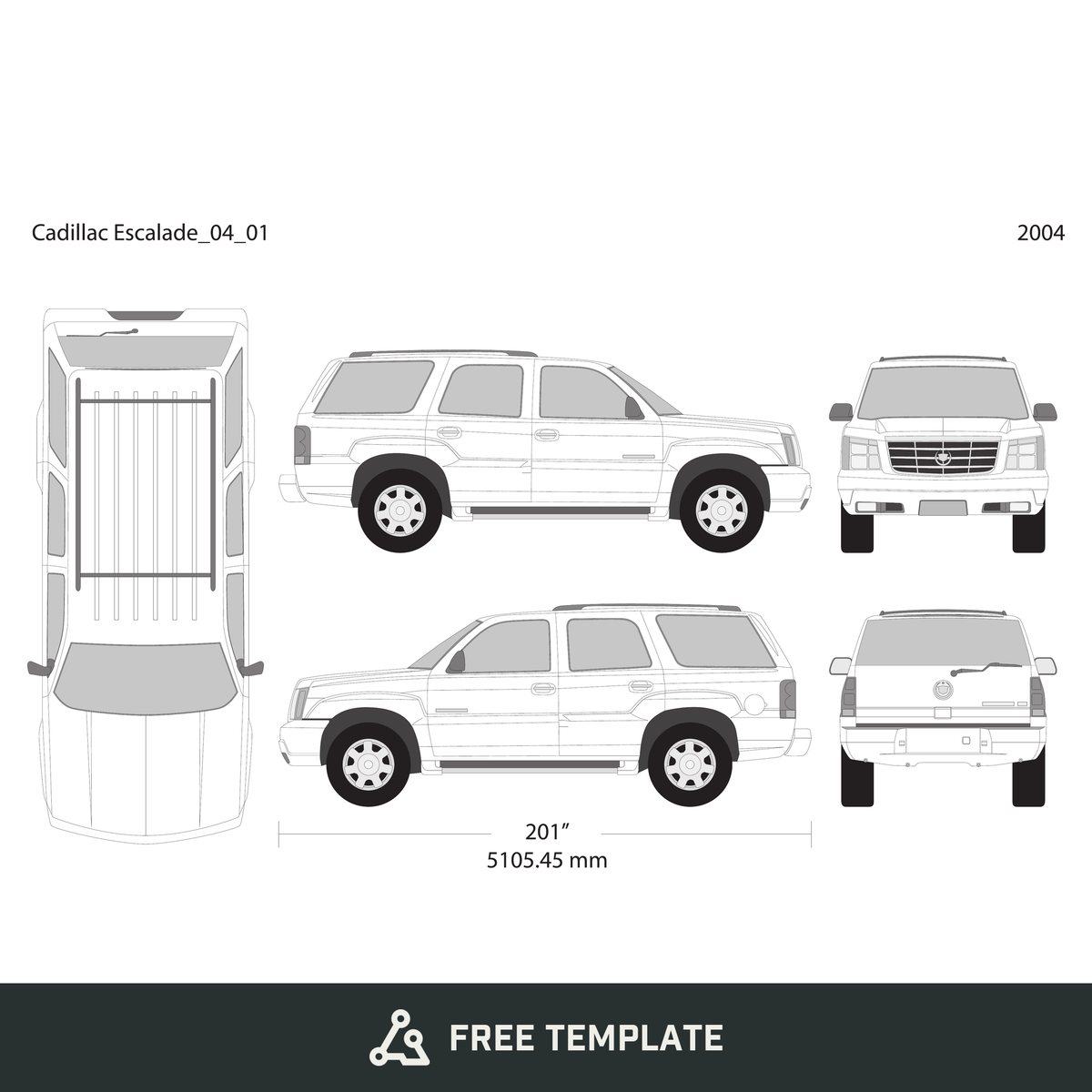 2004 Cadillac Escalade free vector vehicle wrap template - GravBase