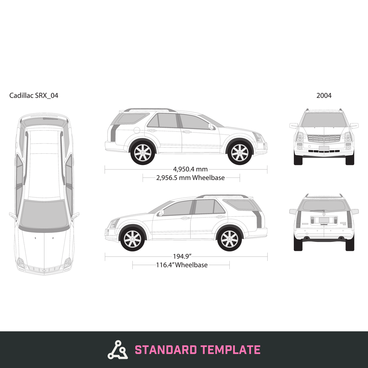 2004 Cadillac SRX vector wrap template, Design-Ready PDF - GravBase