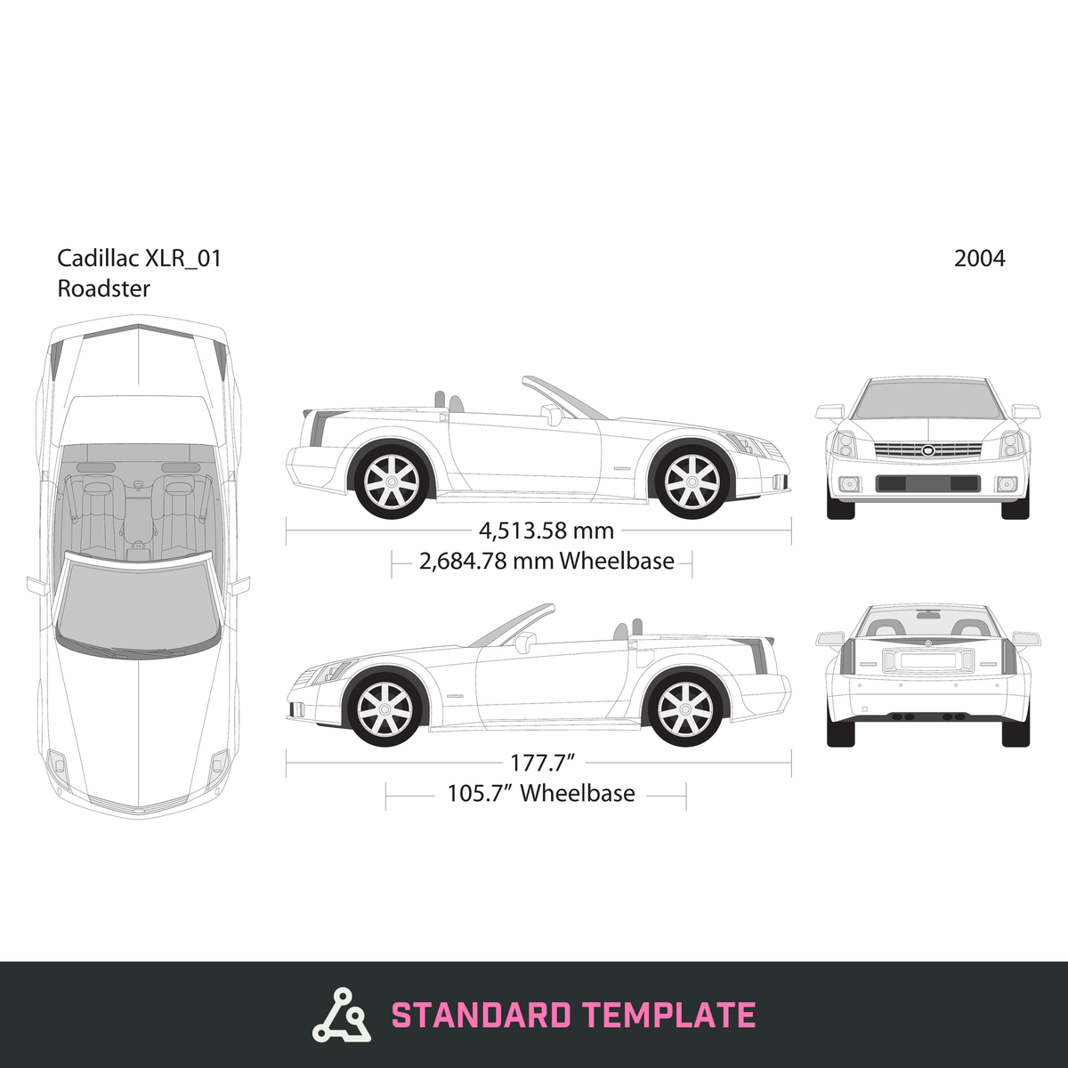 2004 Cadillac XLR Roadster vector wrap template, Design-Ready PDF - GravBase