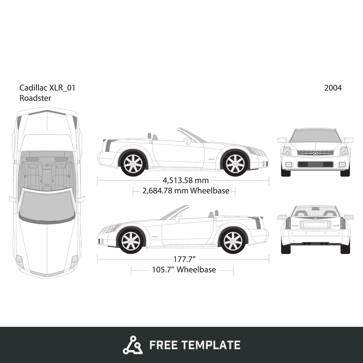 2004 Cadillac XLR Roadster free vector vehicle wrap template - GravBase