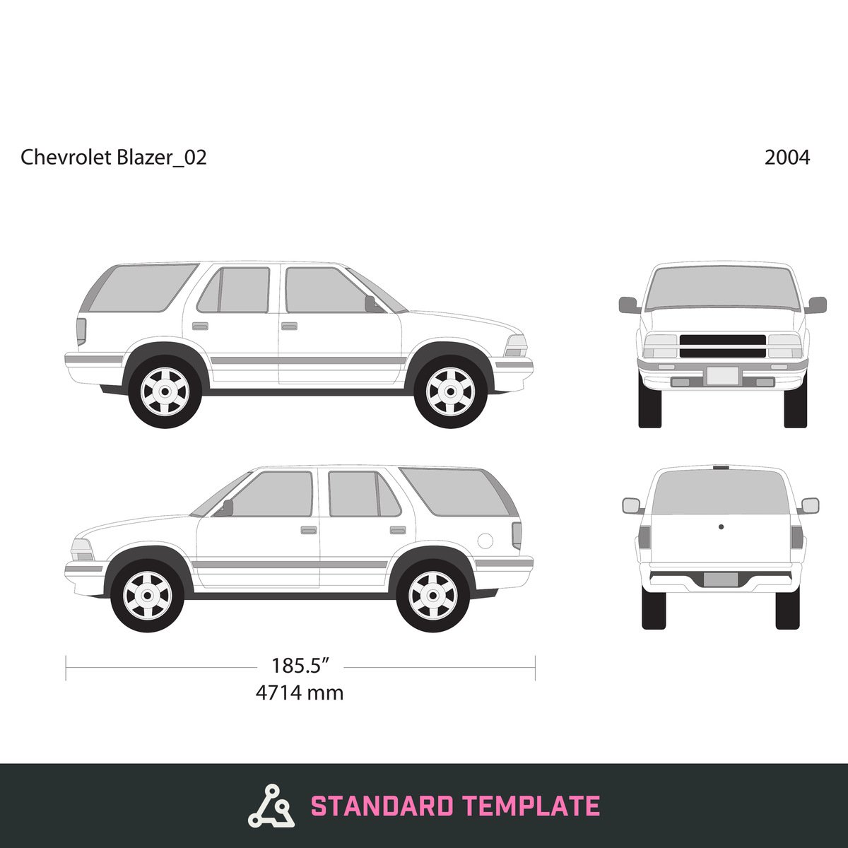 2004 Chevy Blazer vector wrap template V02, Design-Ready PDF - GravBase