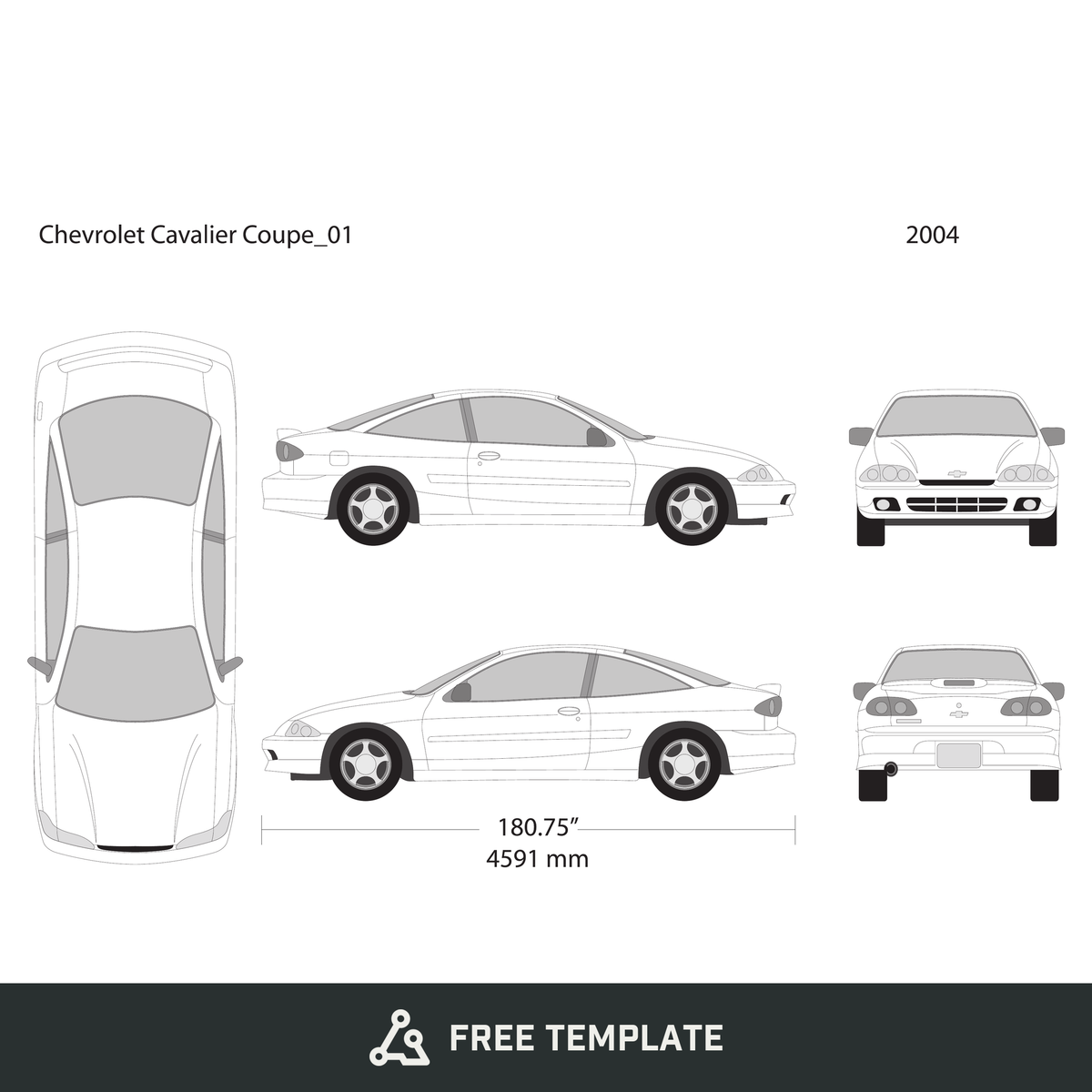 2004 Chevy Cavalier free vector vehicle wrap template - GravBase