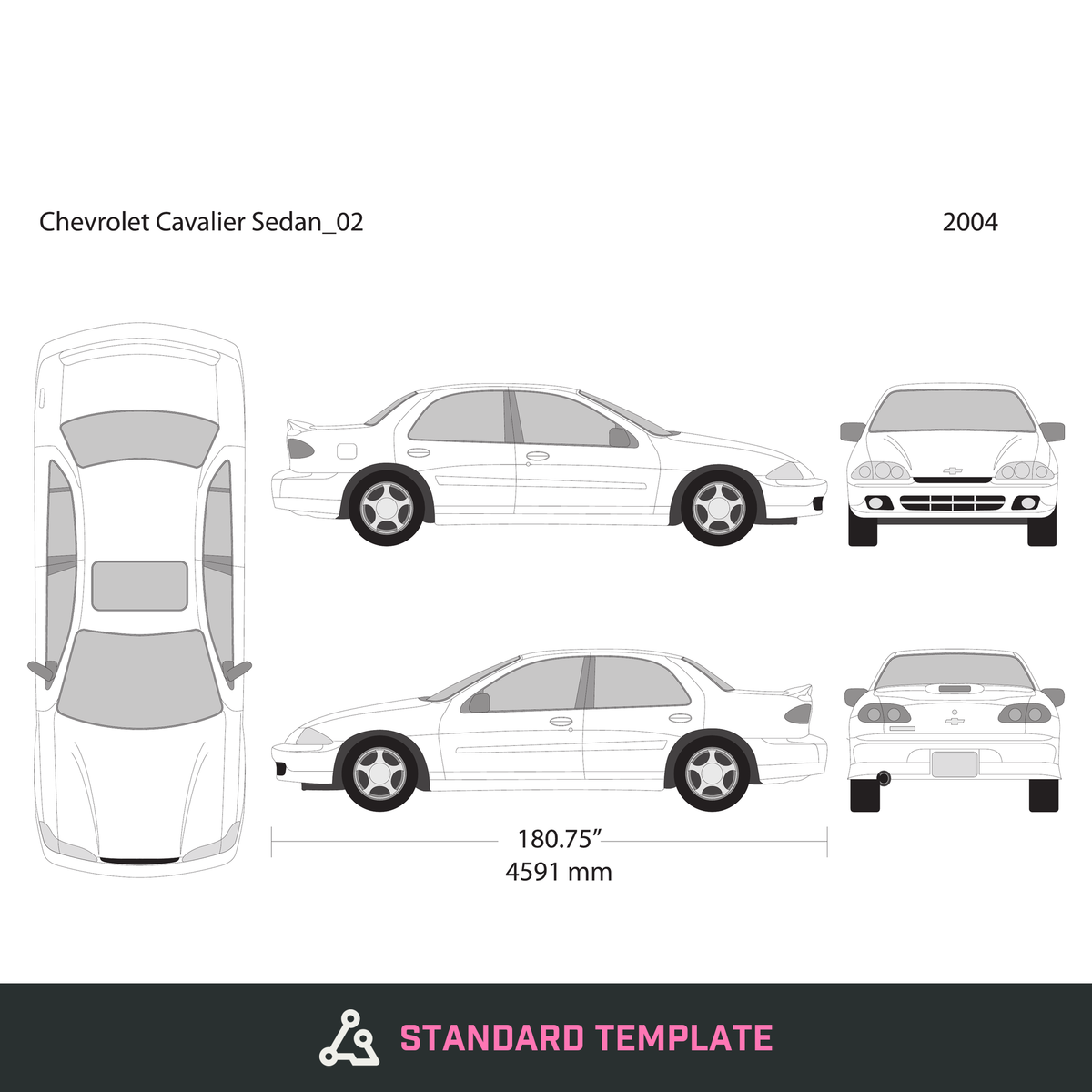 2004 Chevy Cavalier vector wrap template V02, Design-Ready PDF - GravBase