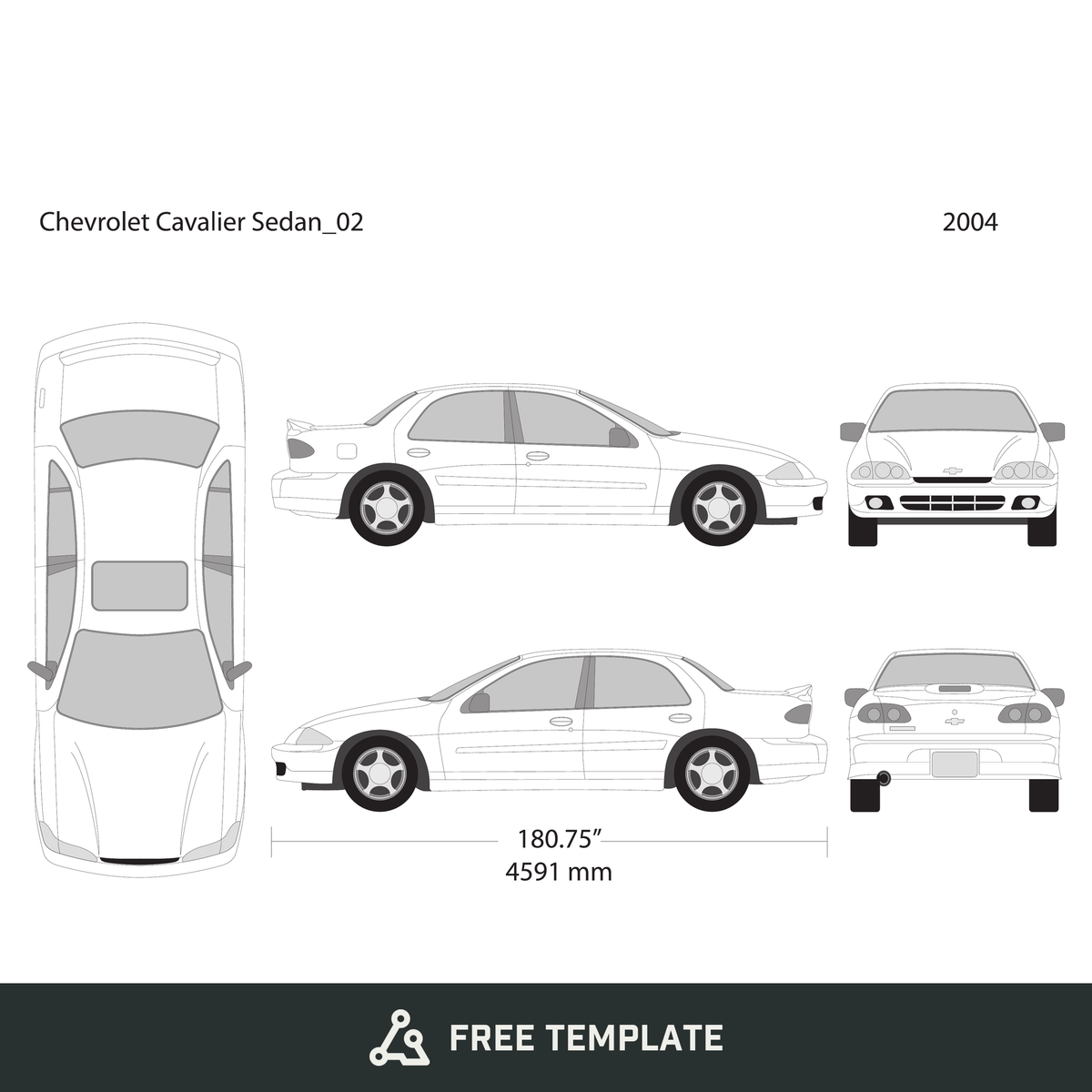 2004 Chevy Cavalier free vector vehicle wrap template - GravBase