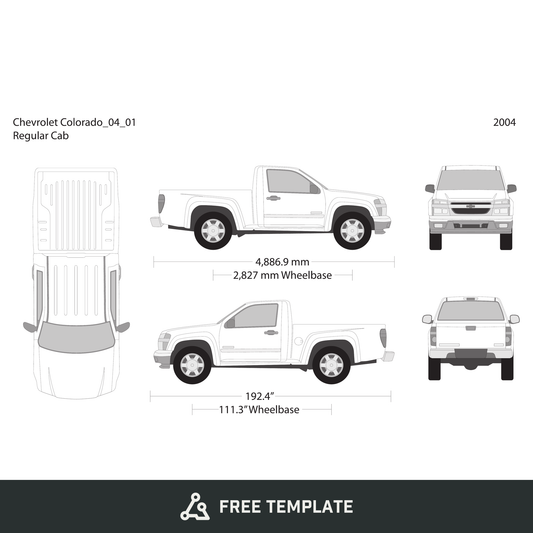 2004 Chevy Colorado free vector vehicle wrap template - GravBase