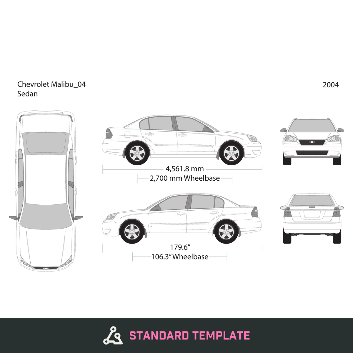 2004 Chevy Malibu vector wrap template, Design-Ready PDF - GravBase