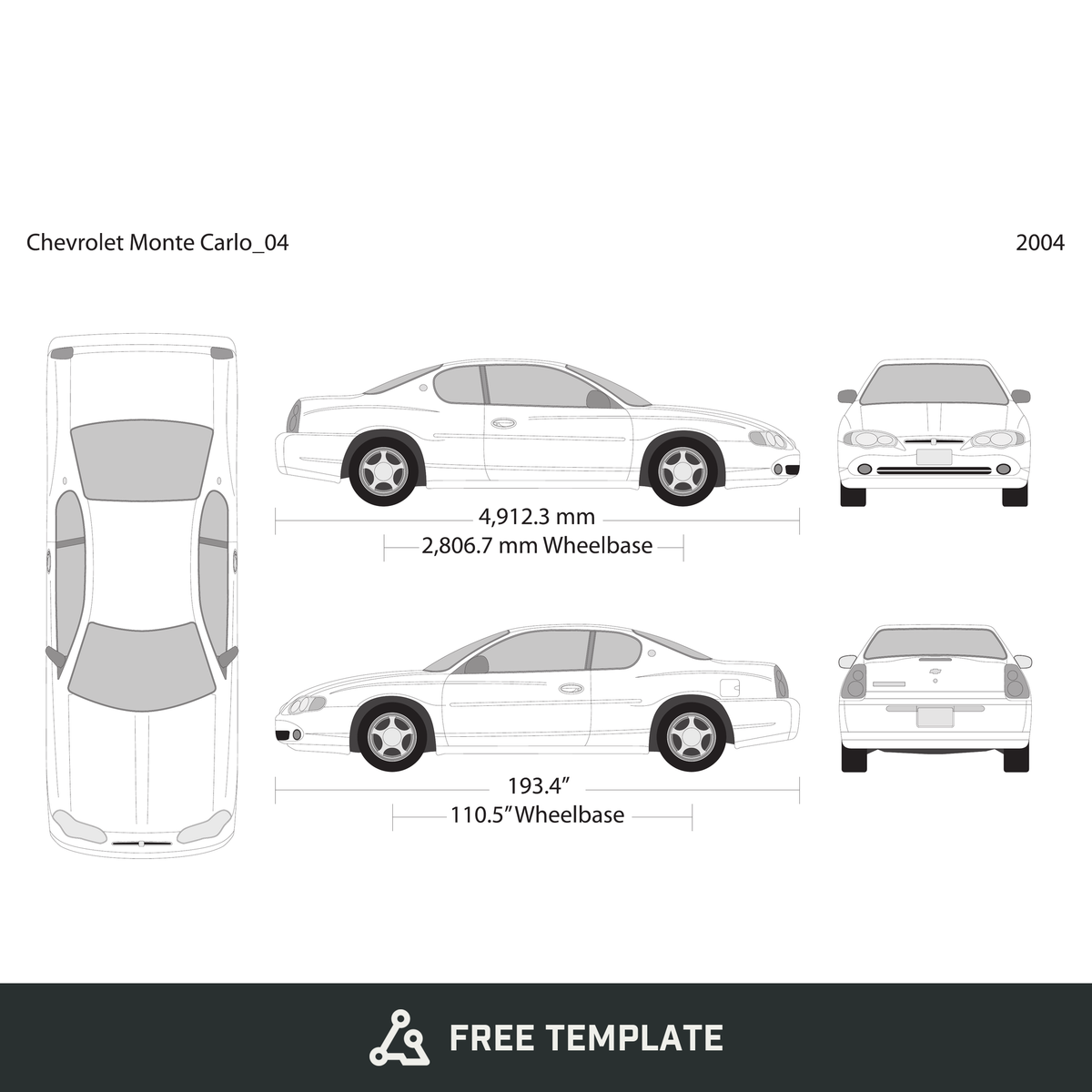 2004 Chevy Montcarl free vector vehicle wrap template - GravBase