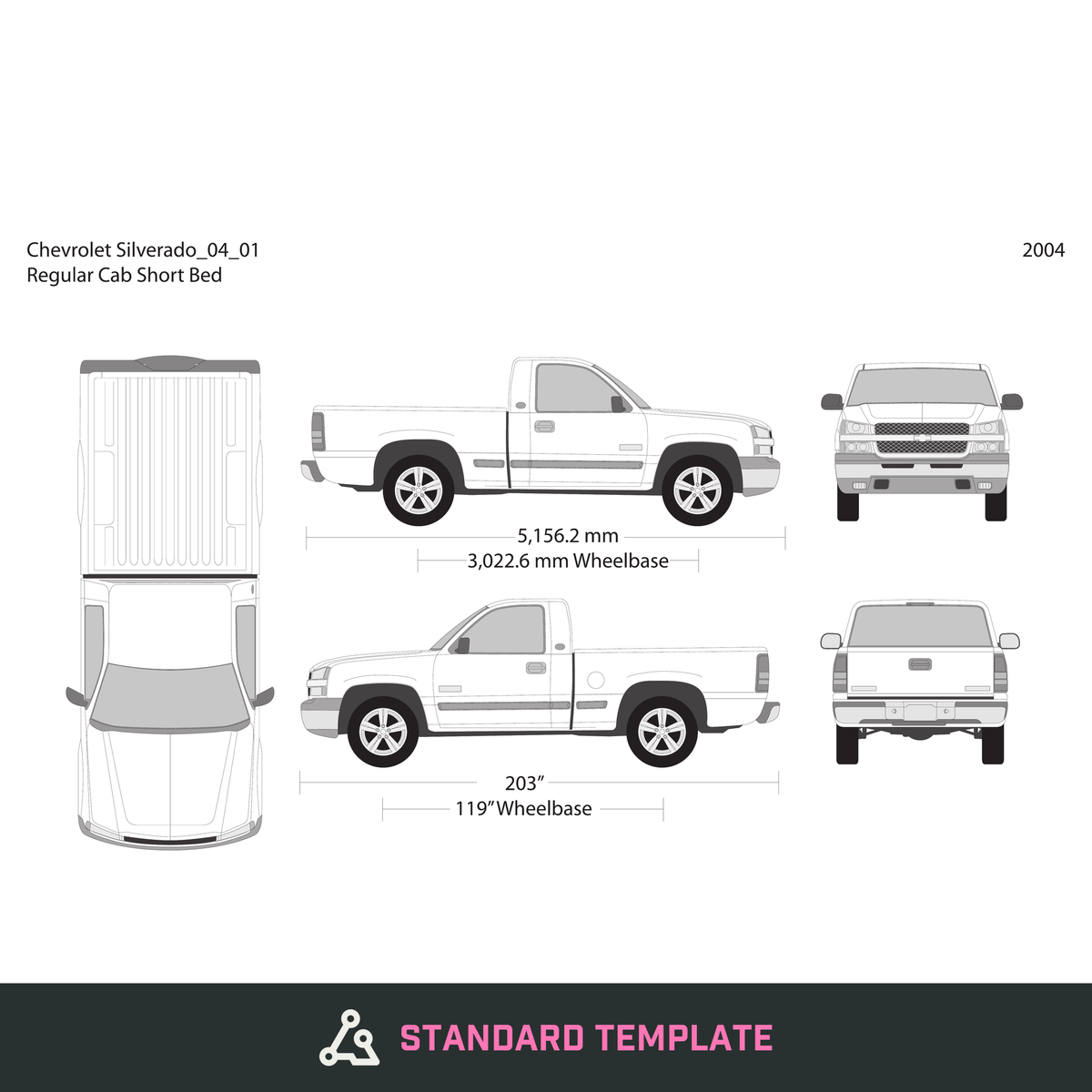 2004 Chevy Silverado 1500 vector wrap template V01, Design-Ready PDF - GravBase