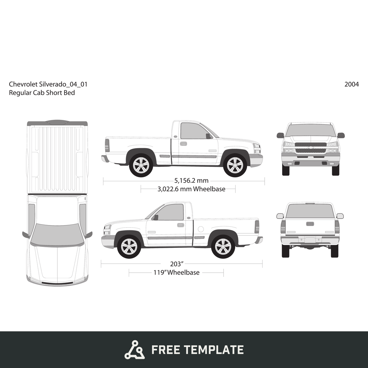 2004 Chevy Silverado 1500 free vector vehicle wrap template - GravBase