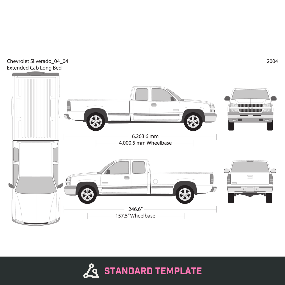 2004 Chevy Silverado 1500 vector wrap template V04, Design-Ready PDF - GravBase