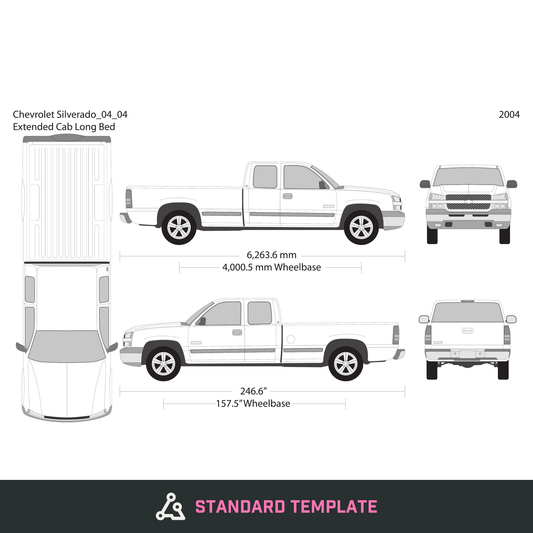 2004 Chevy Silverado 1500 vector wrap template V04, Design-Ready PDF - GravBase