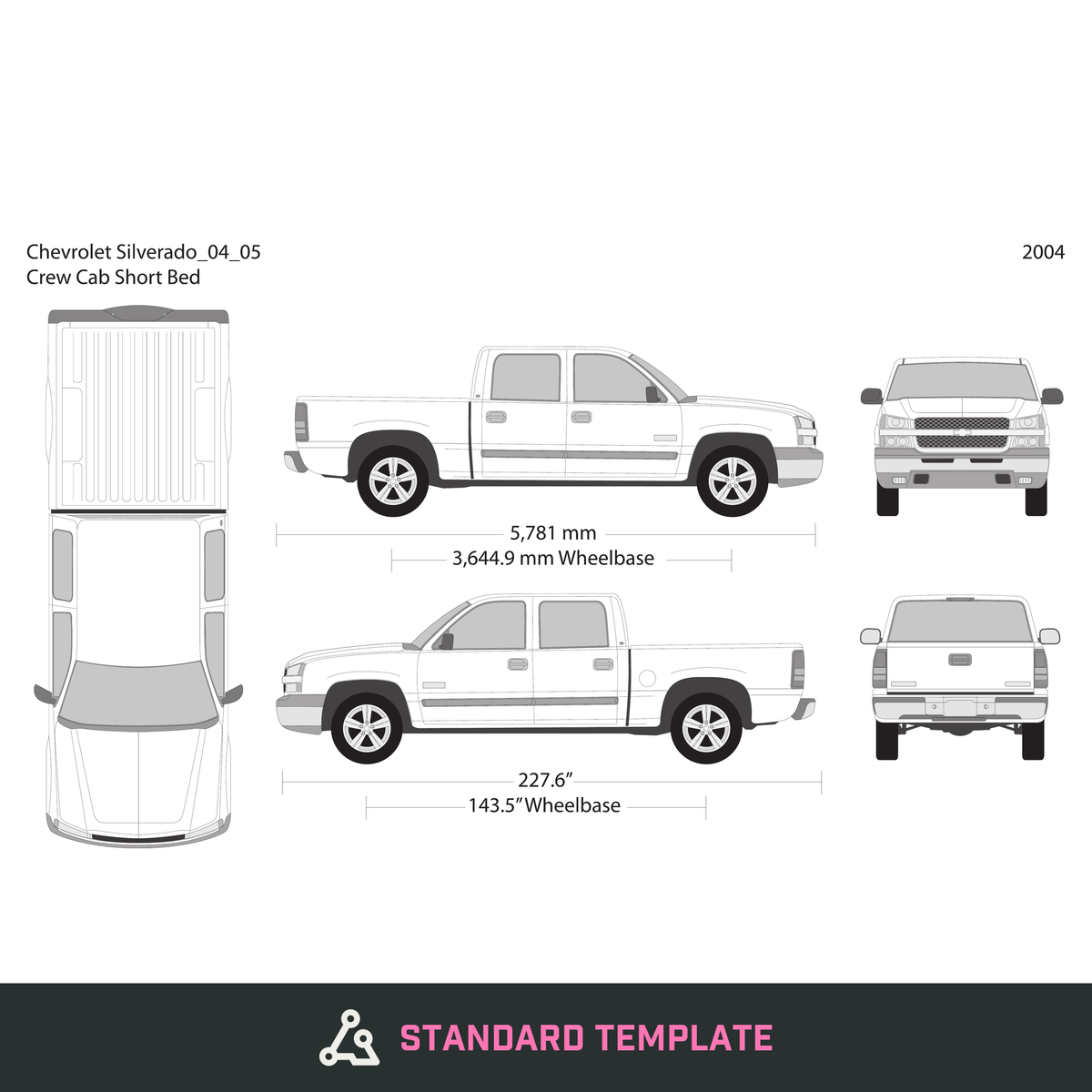2004 Chevy Silverado 1500 vector wrap template V05, Design-Ready PDF - GravBase