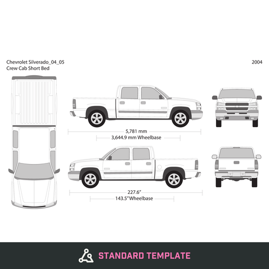 2004 Chevy Silverado 1500 vector wrap template V05, Design-Ready PDF - GravBase