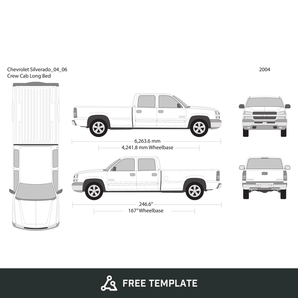 2004 Chevy Silverado 1500 free vector vehicle wrap template - GravBase