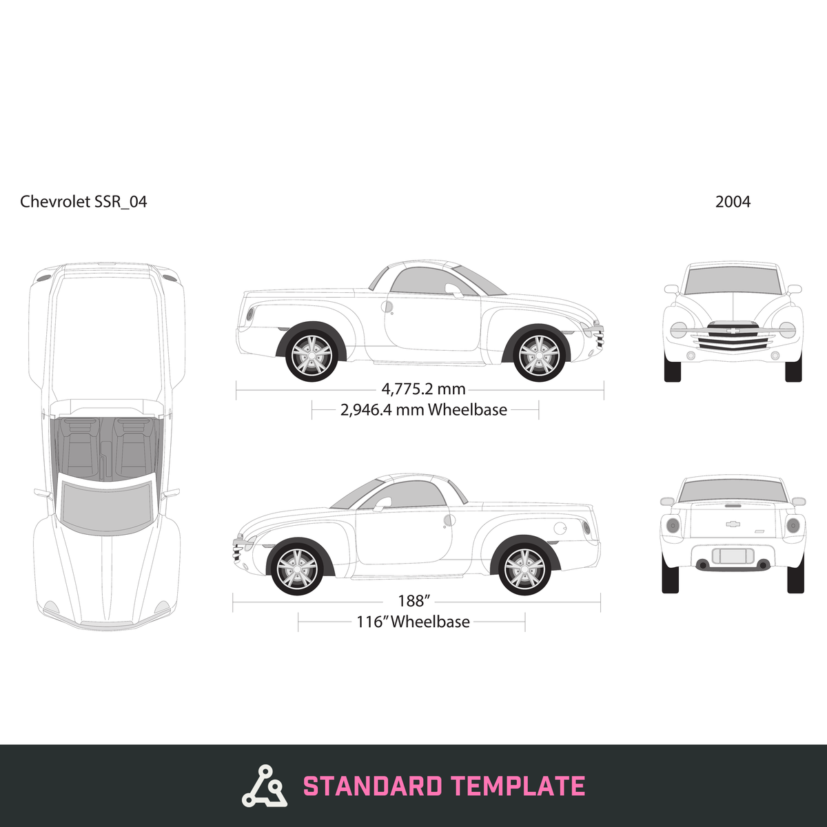 2004 Chevy SSR vector wrap template, Design-Ready PDF - GravBase