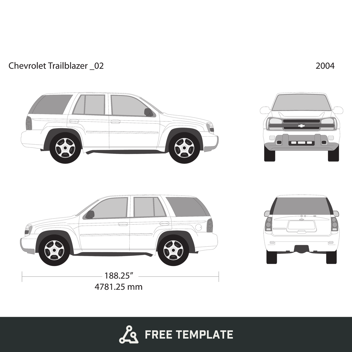 2004 Chevy Trailblazer free vector vehicle wrap template - GravBase