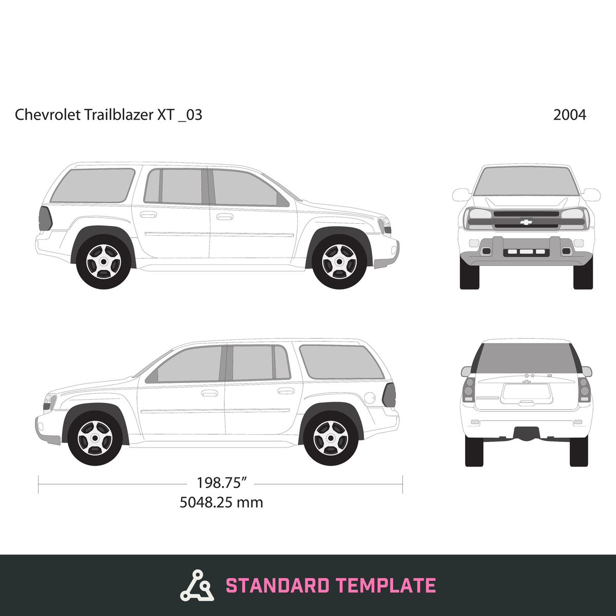 2004 Chevy Trailblazer vector wrap template V03, Design-Ready PDF - GravBase