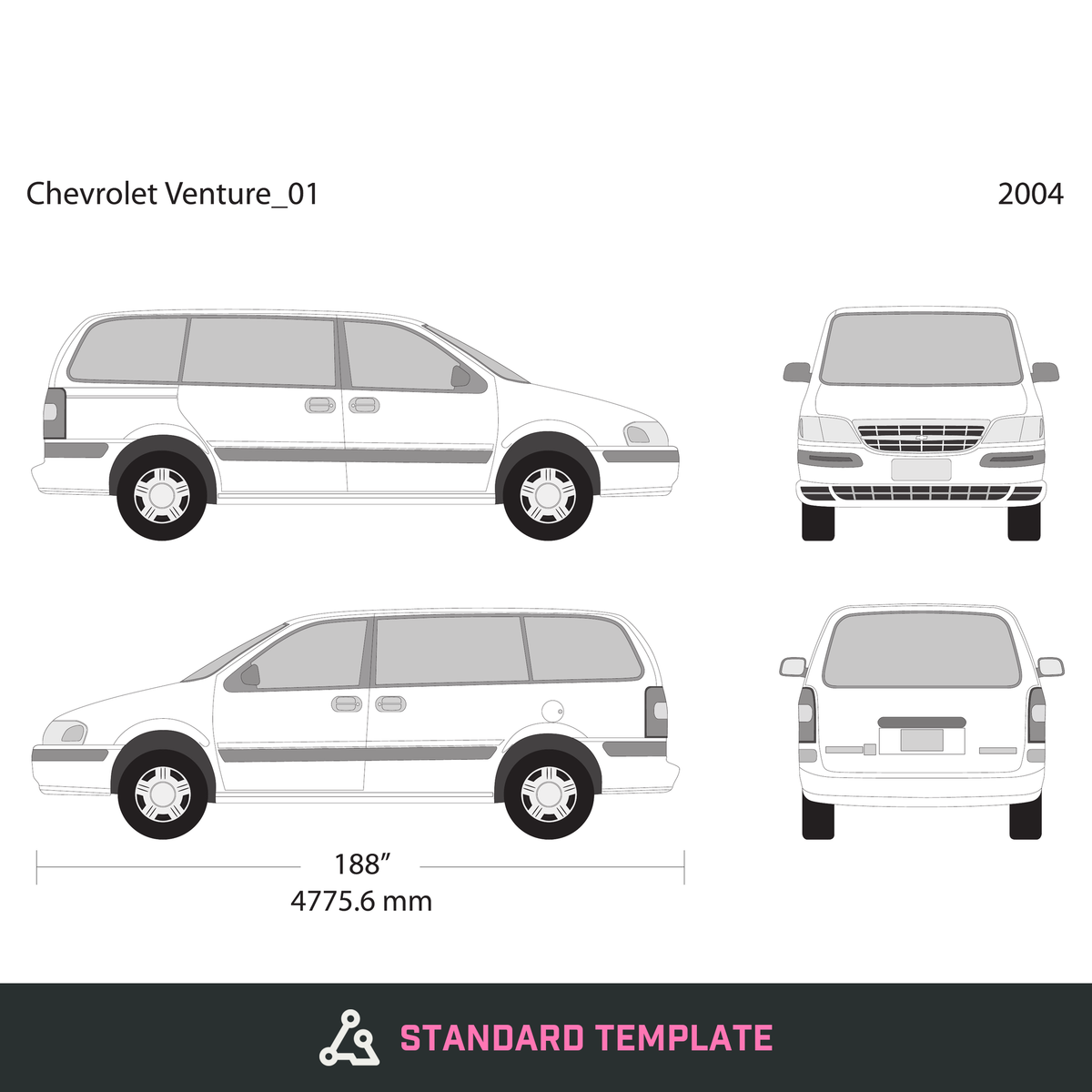 2004 Chevy Venture vector wrap template V01, Design-Ready PDF - GravBase