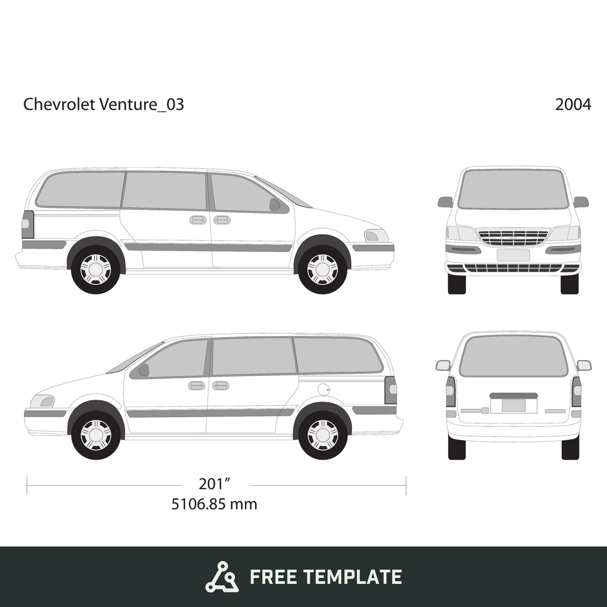 2004 Chevy Venture free vector vehicle wrap template - GravBase