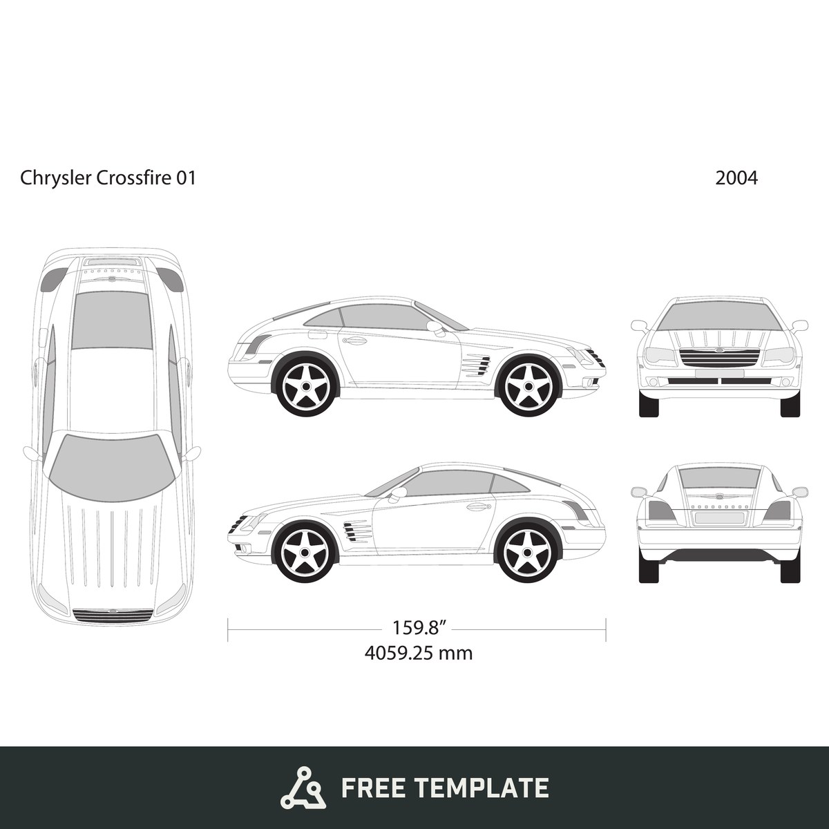 2004 Chrysler Crossfire free vector vehicle wrap template - GravBase