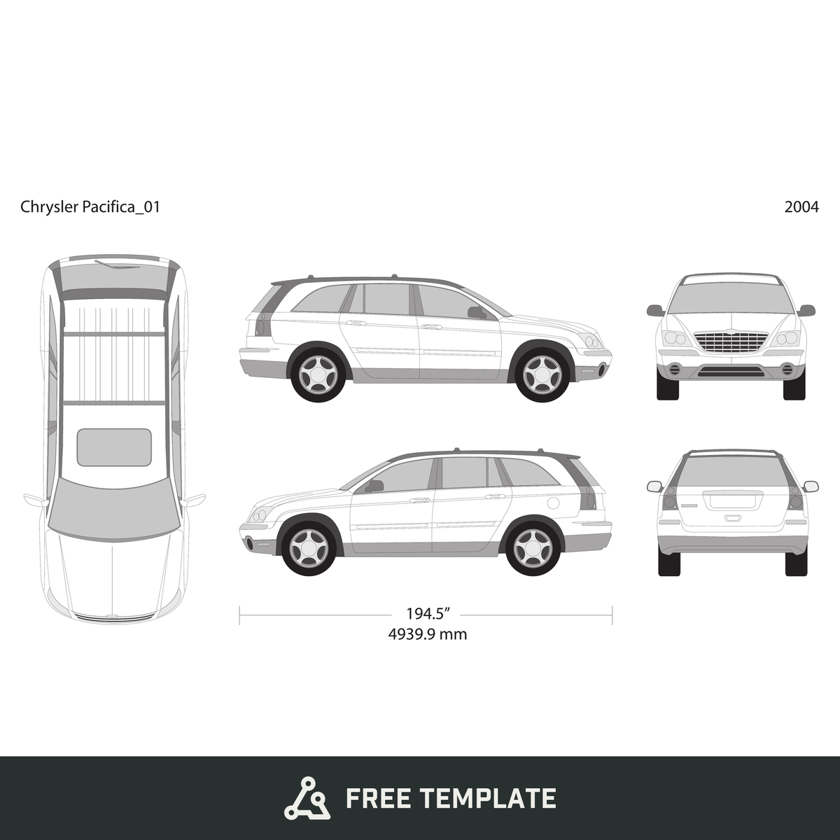 2004 Chrysler Pacifica free vector vehicle wrap template - GravBase