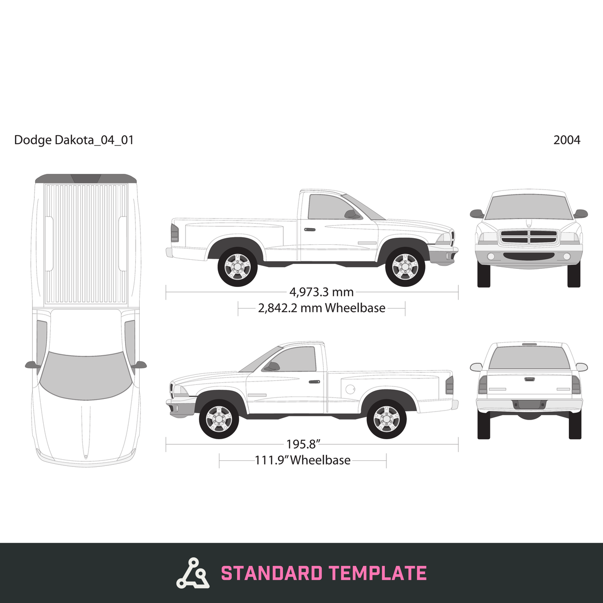2004 Dodge Dakota vector wrap template V01, Design-Ready PDF - GravBase