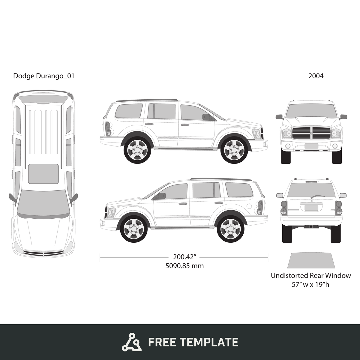 2004 Dodge Durango free vector vehicle wrap template - GravBase