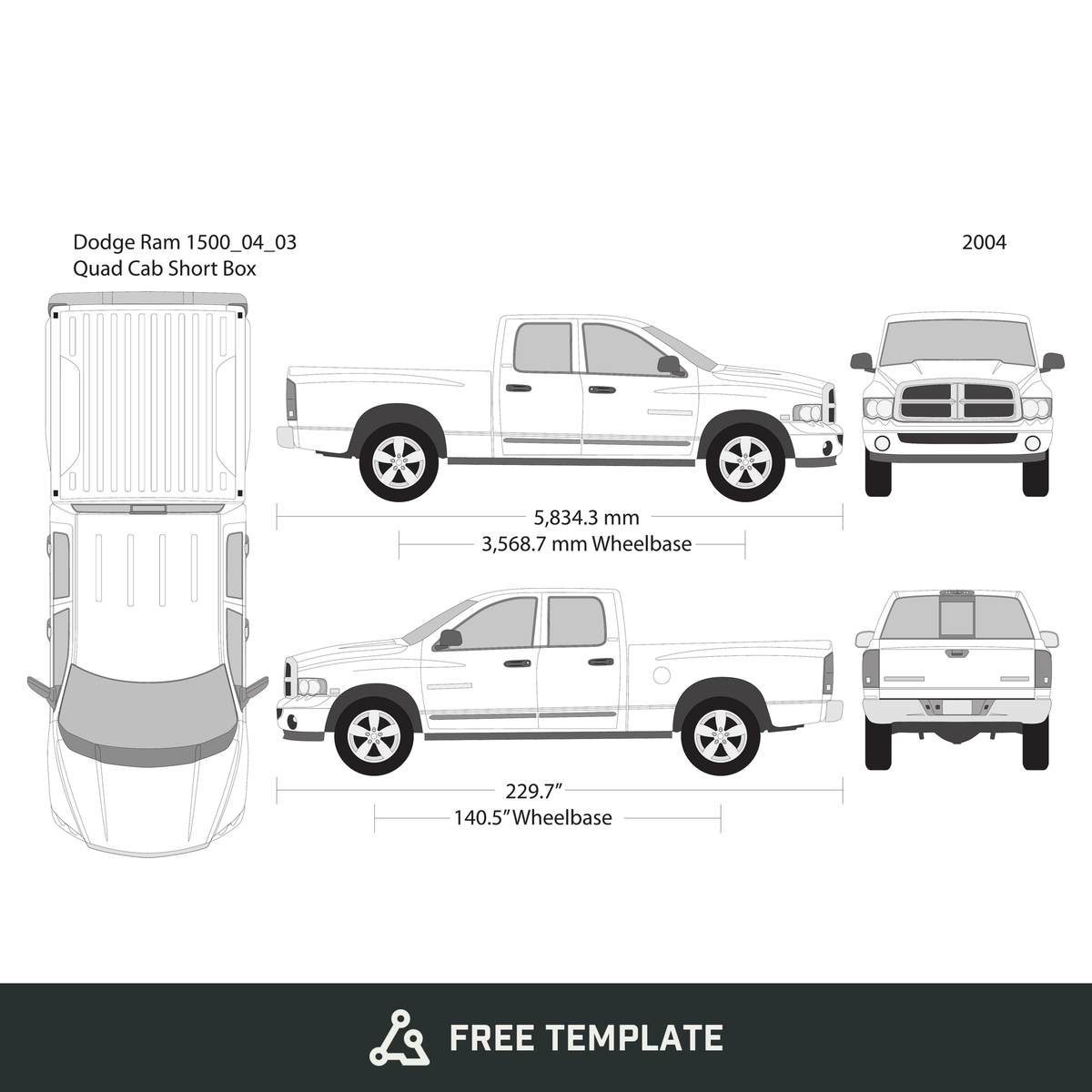 2004 Dodge Ram 1500 free vector vehicle wrap template - GravBase