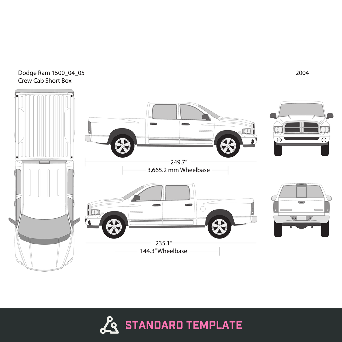 2004 Dodge Ram 1500 vector wrap template V05, Design-Ready PDF - GravBase