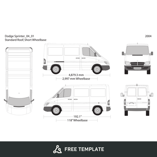 2004 Dodge Sprinter free vector vehicle wrap template - GravBase
