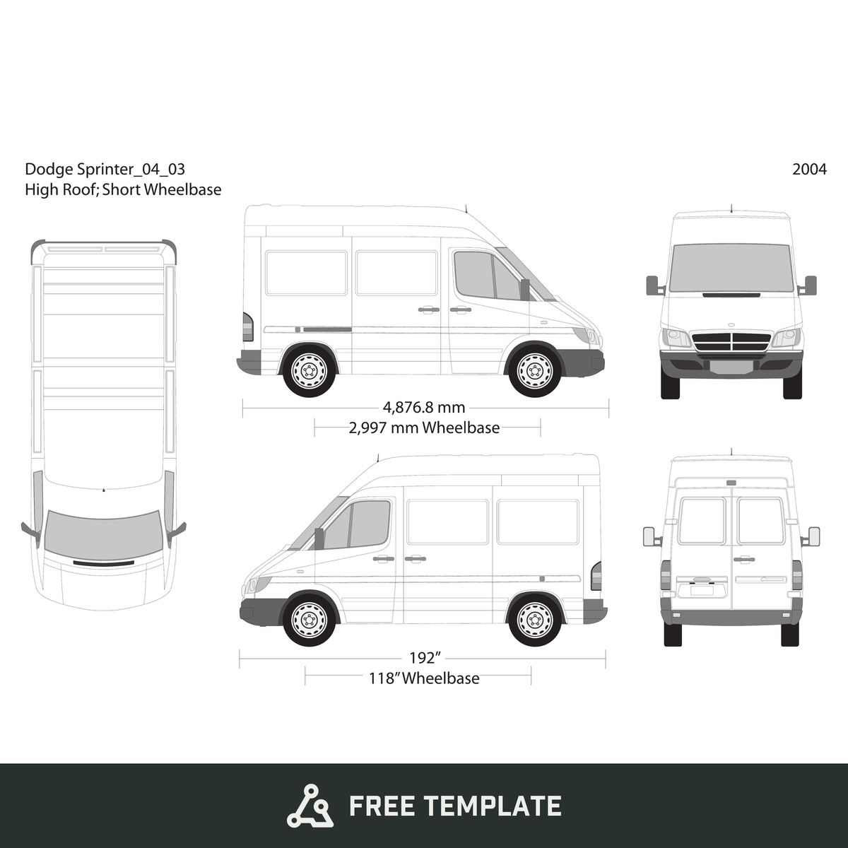 2004 Dodge Sprinter free vector vehicle wrap template - GravBase