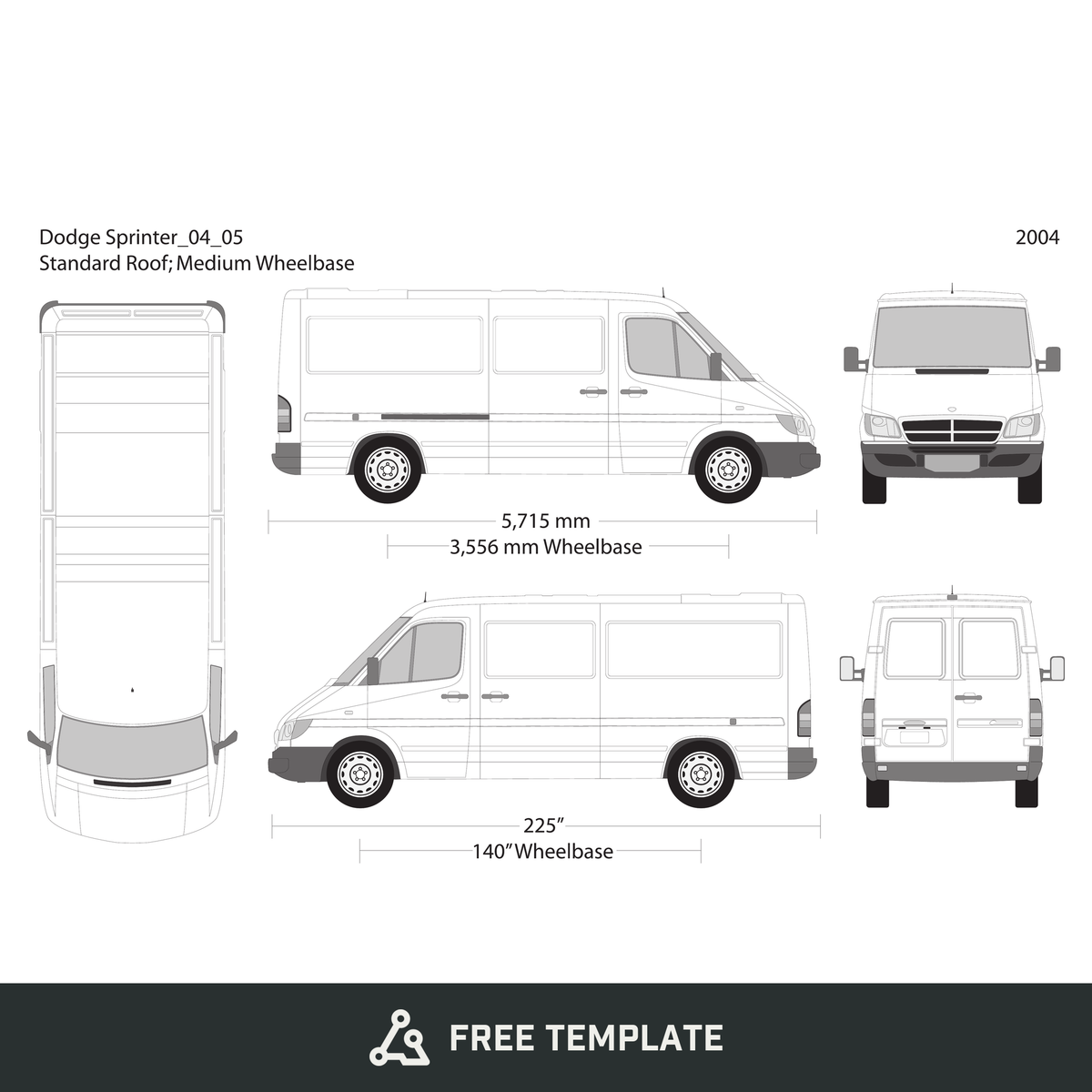 2004 Dodge Sprinter free vector vehicle wrap template - GravBase