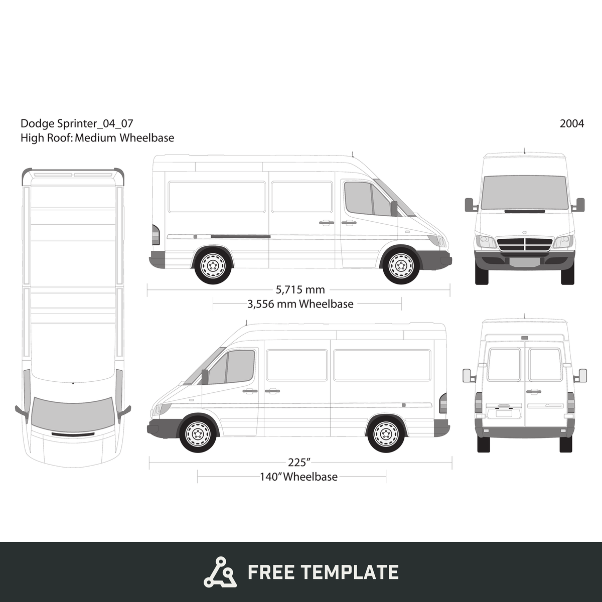 2004 Dodge Sprinter free vector vehicle wrap template - GravBase