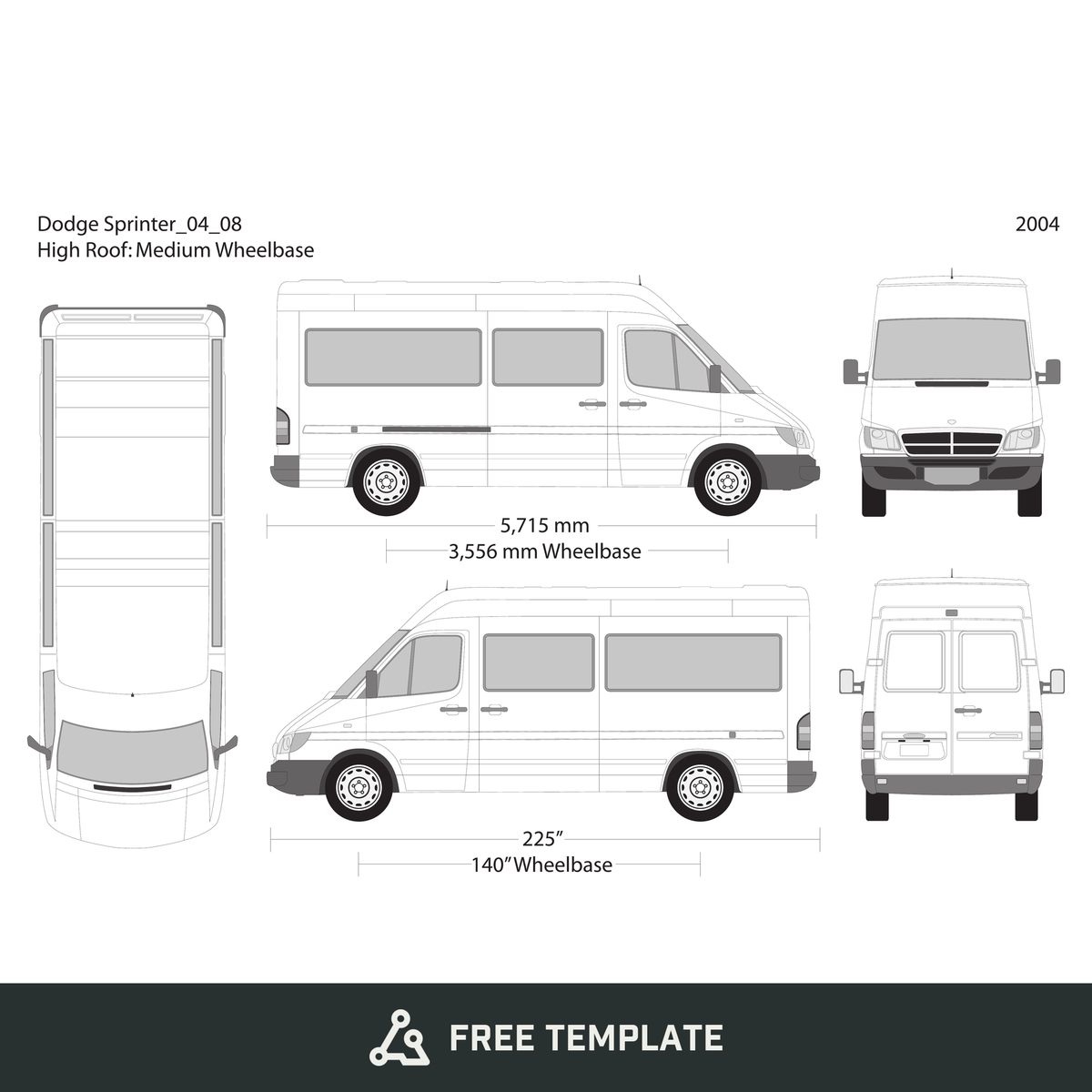 2004 Dodge Sprinter free vector vehicle wrap template - GravBase