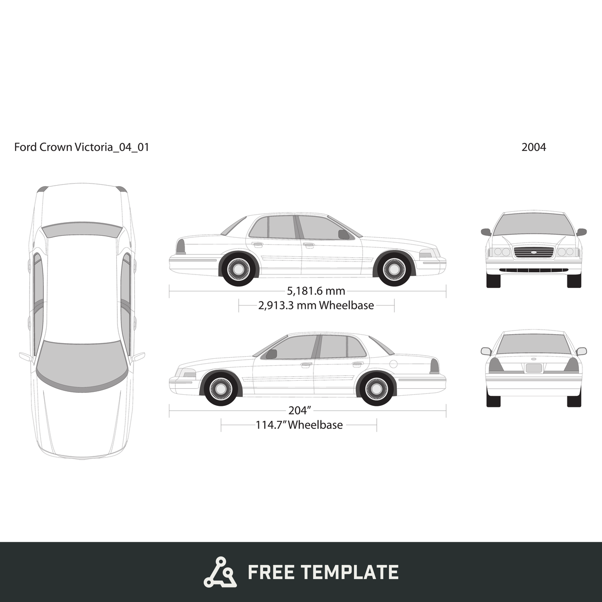 2004 Ford Crown Victoria free vector vehicle wrap template - GravBase