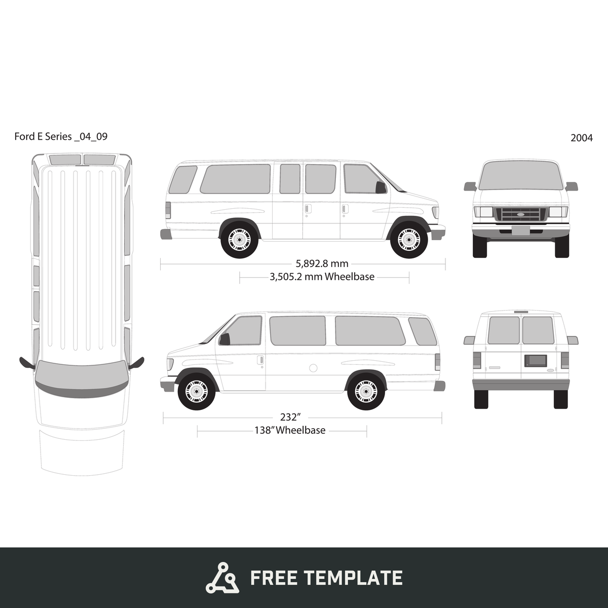 2004 Ford E Series free vector vehicle wrap template - GravBase