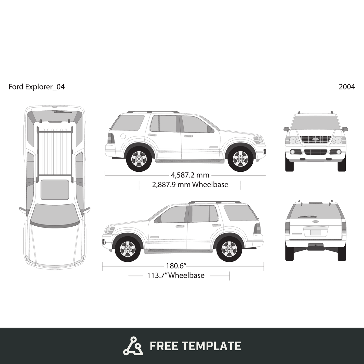 2004 Ford Explorer free vector vehicle wrap template - GravBase