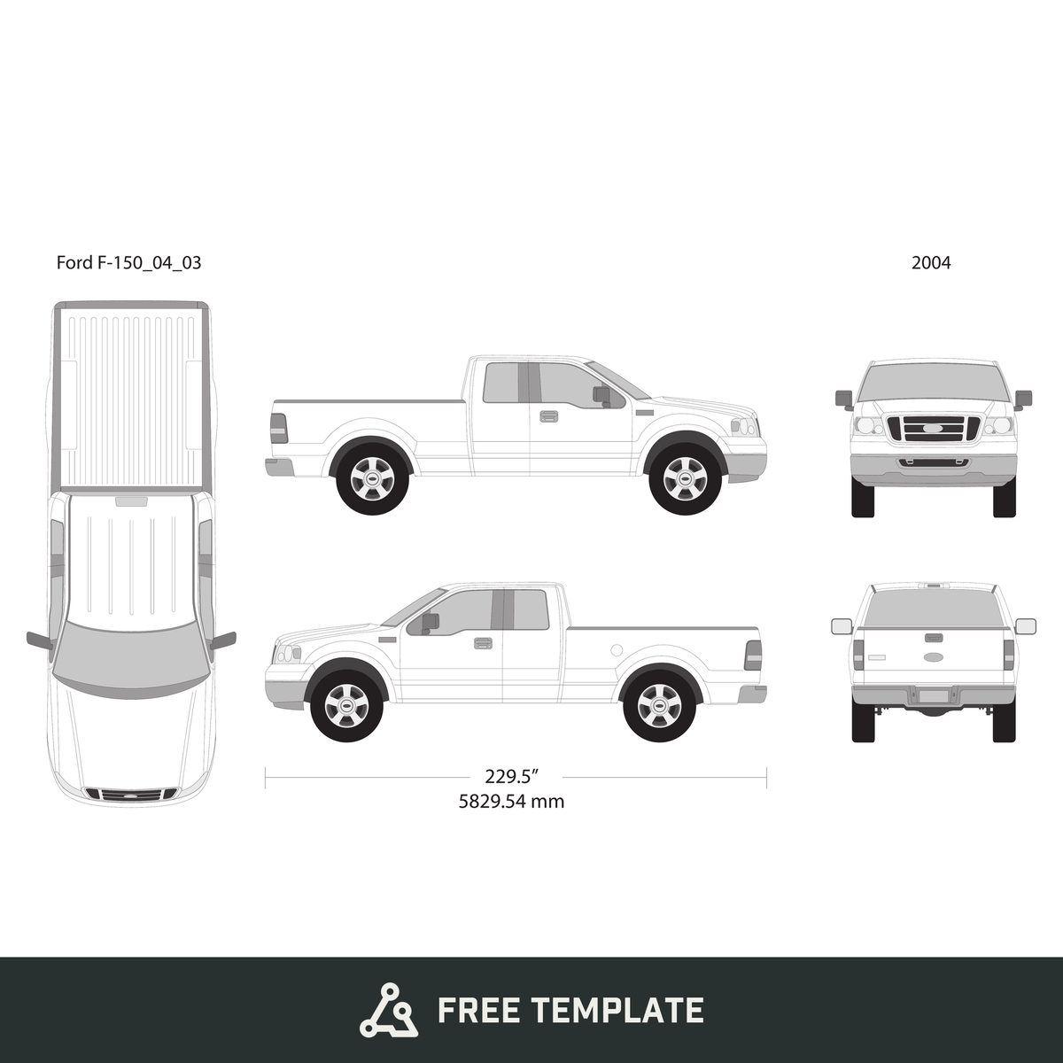 2004 Ford F-150 free vector vehicle wrap template - GravBase