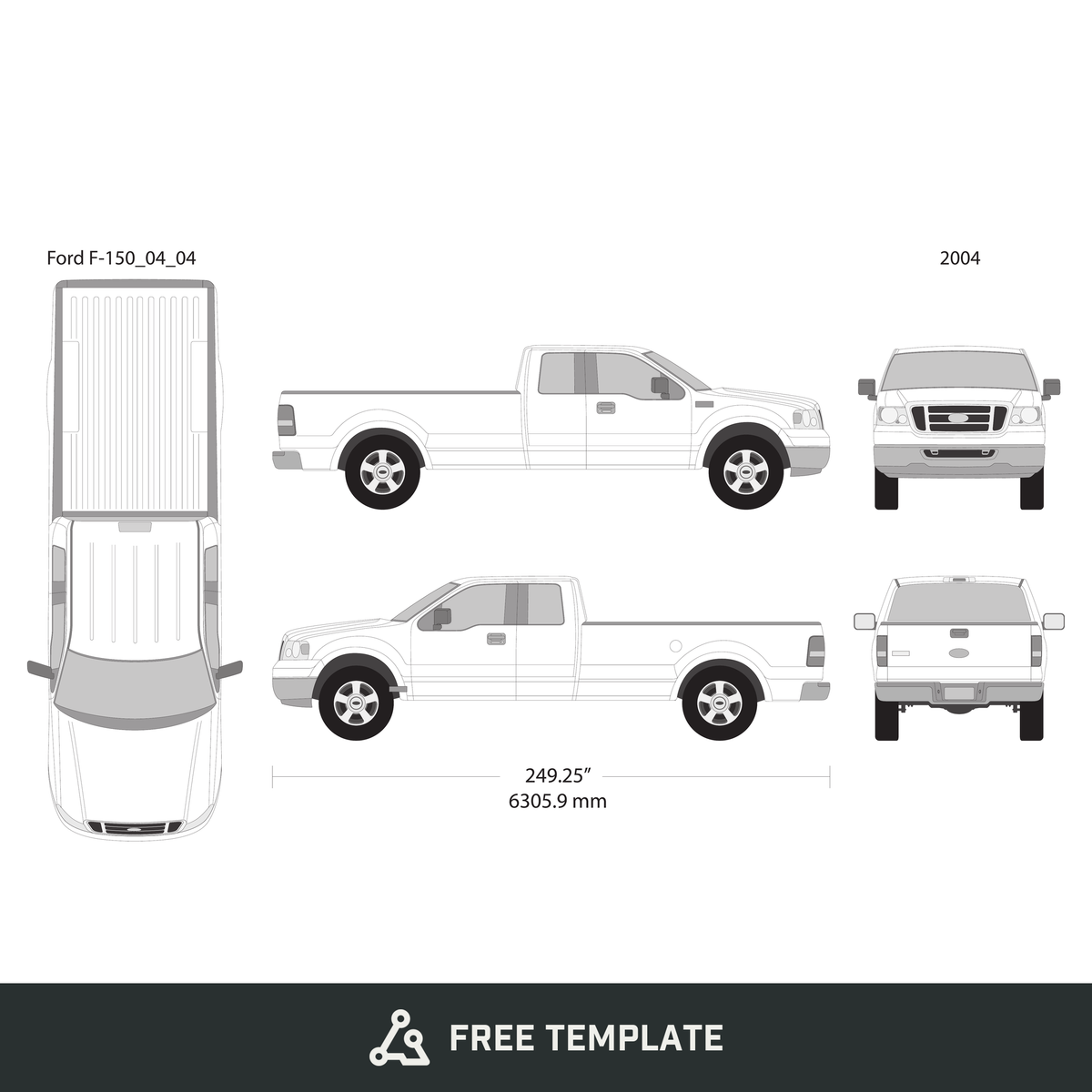 2004 Ford F-150 free vector vehicle wrap template - GravBase
