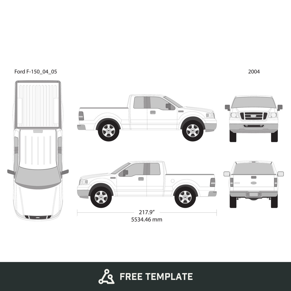 2004 Ford F-150 free vector vehicle wrap template - GravBase
