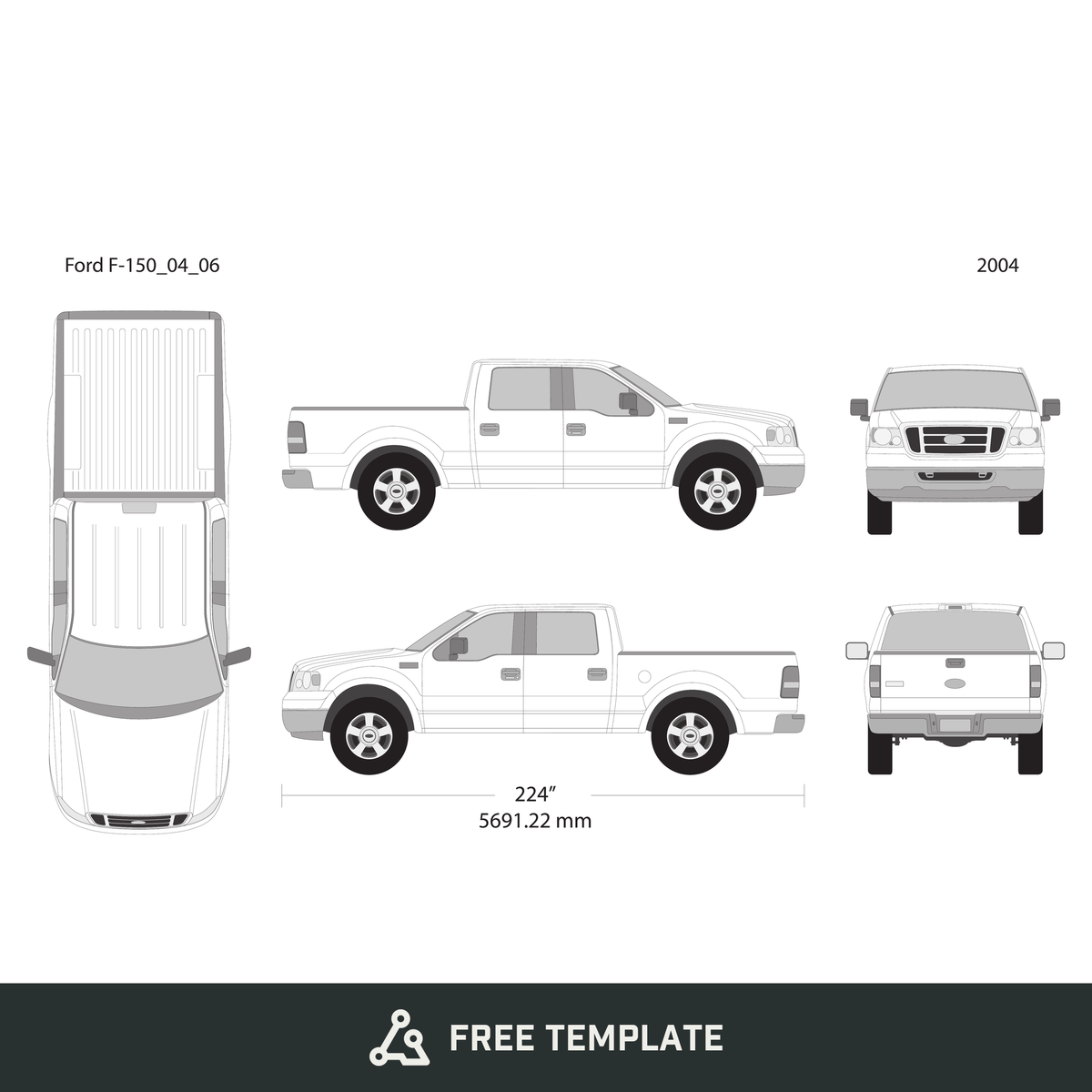 2004 Ford F-150 free vector vehicle wrap template - GravBase