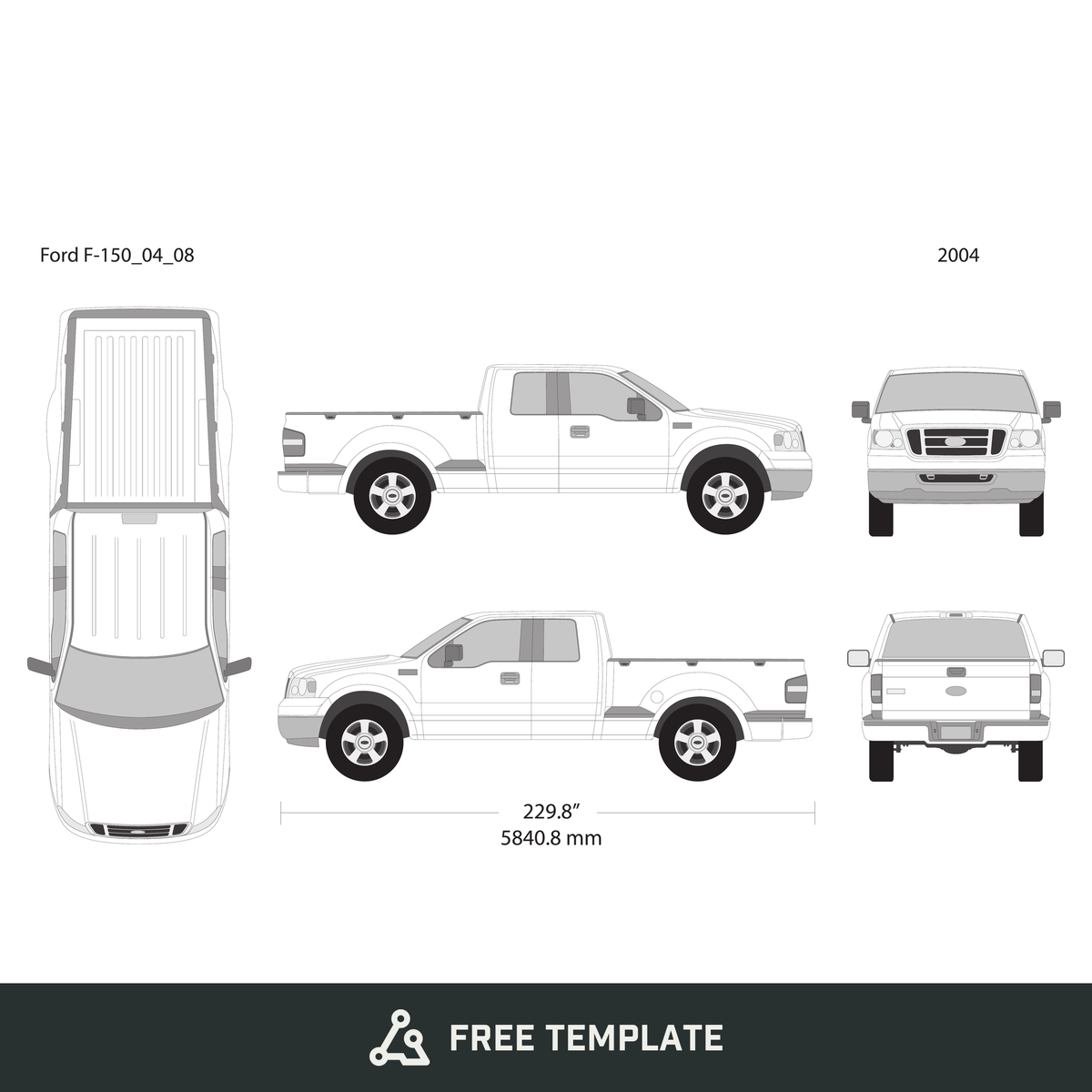 2004 Ford F-150 free vector vehicle wrap template - GravBase